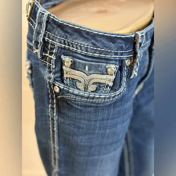 Rock Revival Women’s Bootcut Jeans Blue Denim Mid Rise Silver Accents Size 29